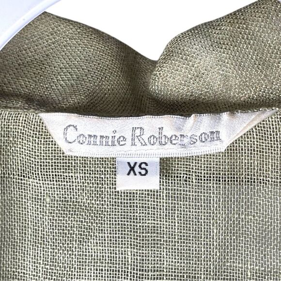 Connie Roberson women’s XS linen green gold Sheer button down tunic Shirt - Picture 4 of 7